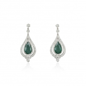 White Gold Emerald and Diamond Earrings White Gold Emerald and Diamond Earrings